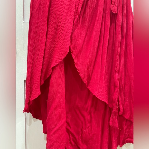 Red Maxi Tulip Skirt Deep V Wrap Dress - Picture 5 of 5